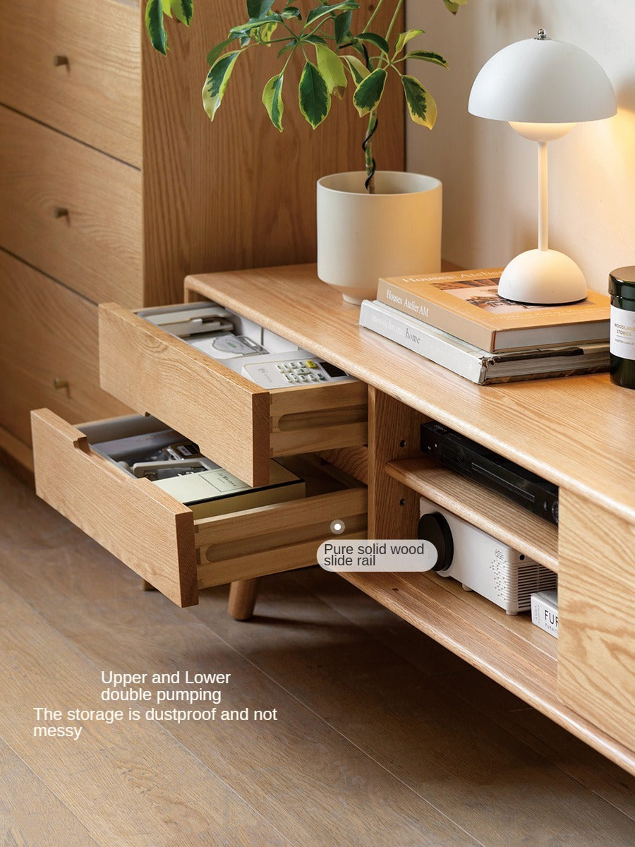 Oak Solid Wood TV Stand Sliding Doors: