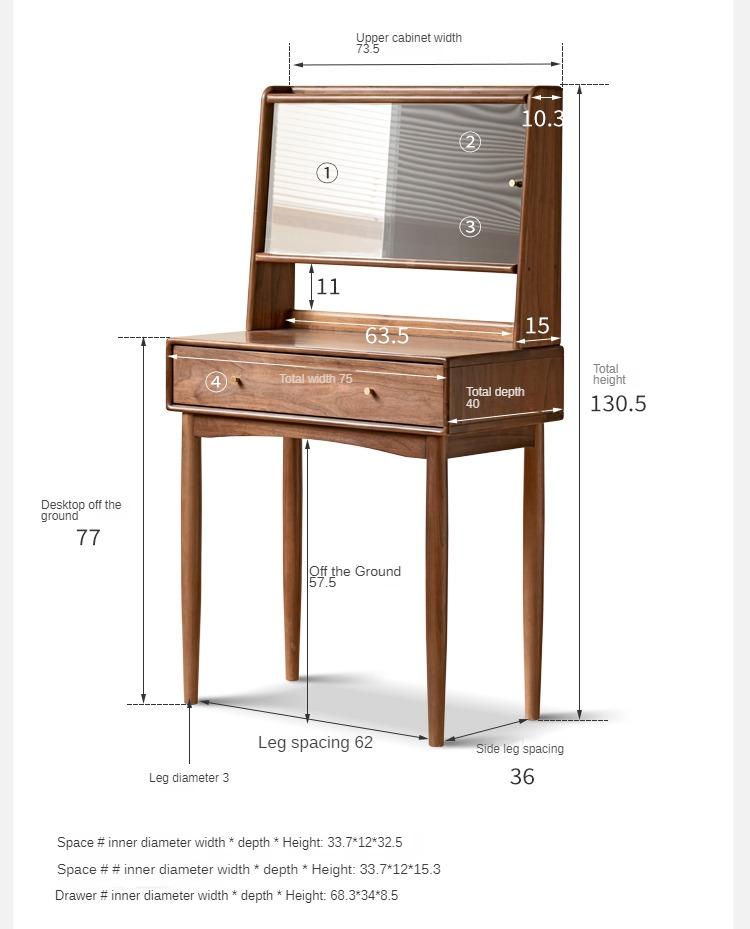 Black Walnut, Walnut Tree Solid Wood Mirror Dressing Table.