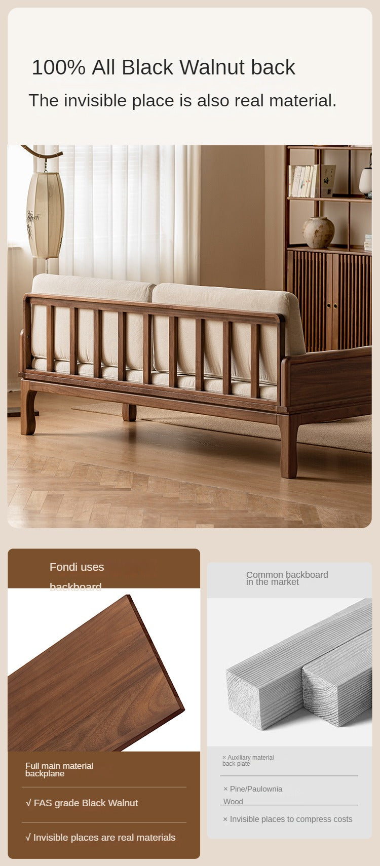 Black Walnut, Oak Solid Wood Dual Use Sofa,