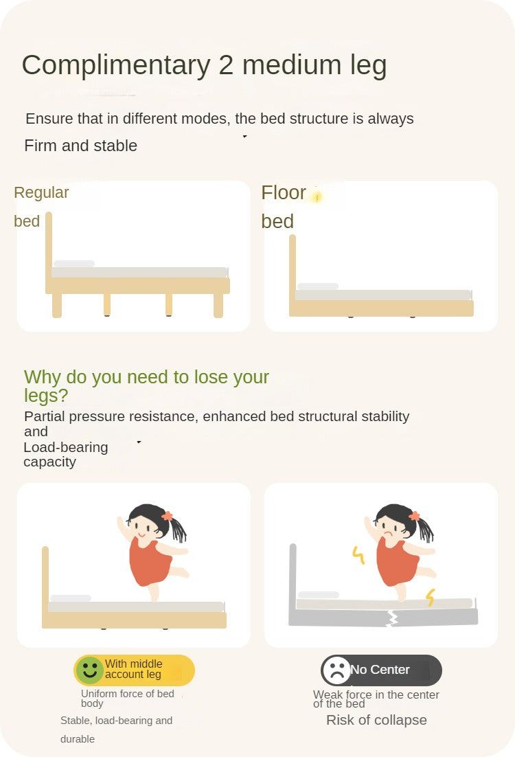 Rubber Solid Wood Children's White Cream Style Montessori Platform Bed.