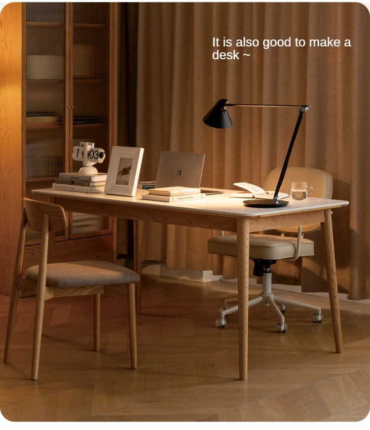 Oak Solid Wood Dining Table With Rock Slab Surface
