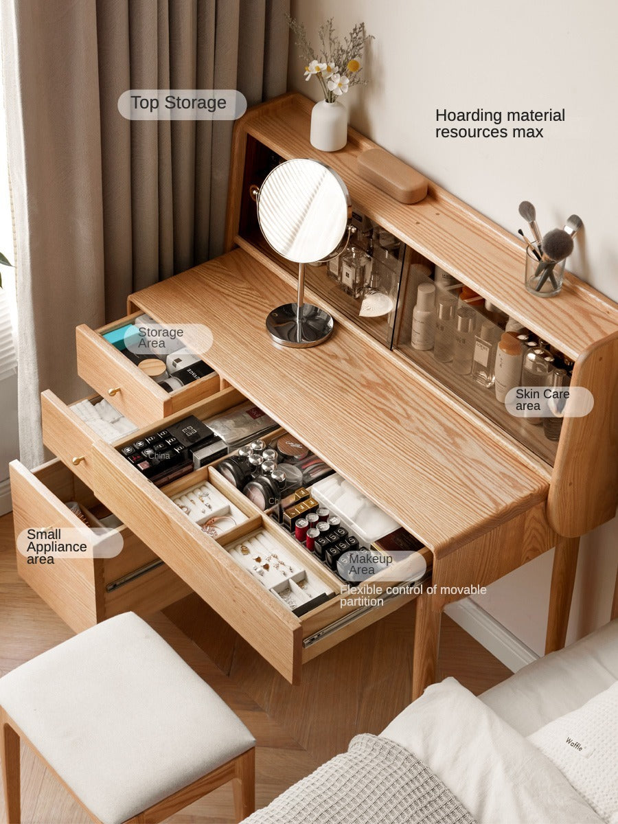 Oak Solid Wood Dressing Table Atmosphere With Lights.