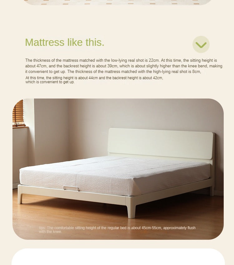 Poplar, Rubberwood Solid Wood Bed Modern Simple Cream Style