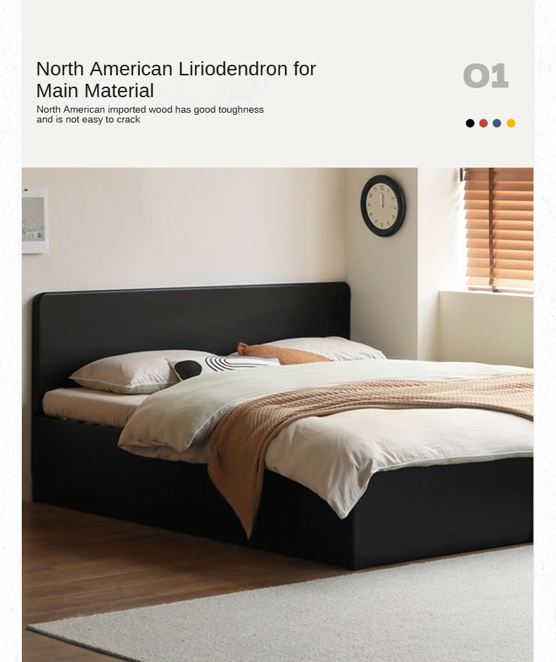 Poplar, Rubber Wood Solid Wood Fully Open High Box Bed Minimalist