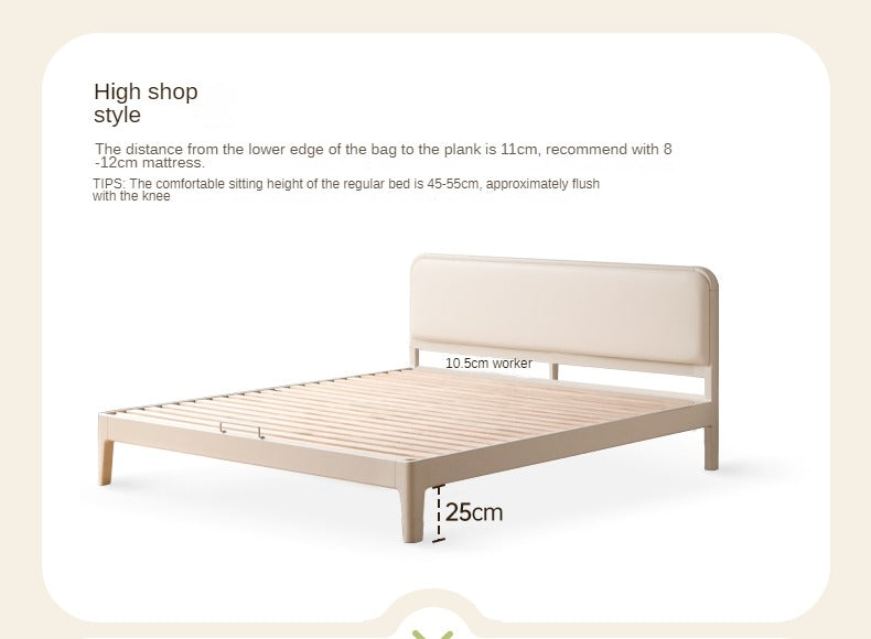 Rubber Wood Solid Wood Soft Bed Cream Style
