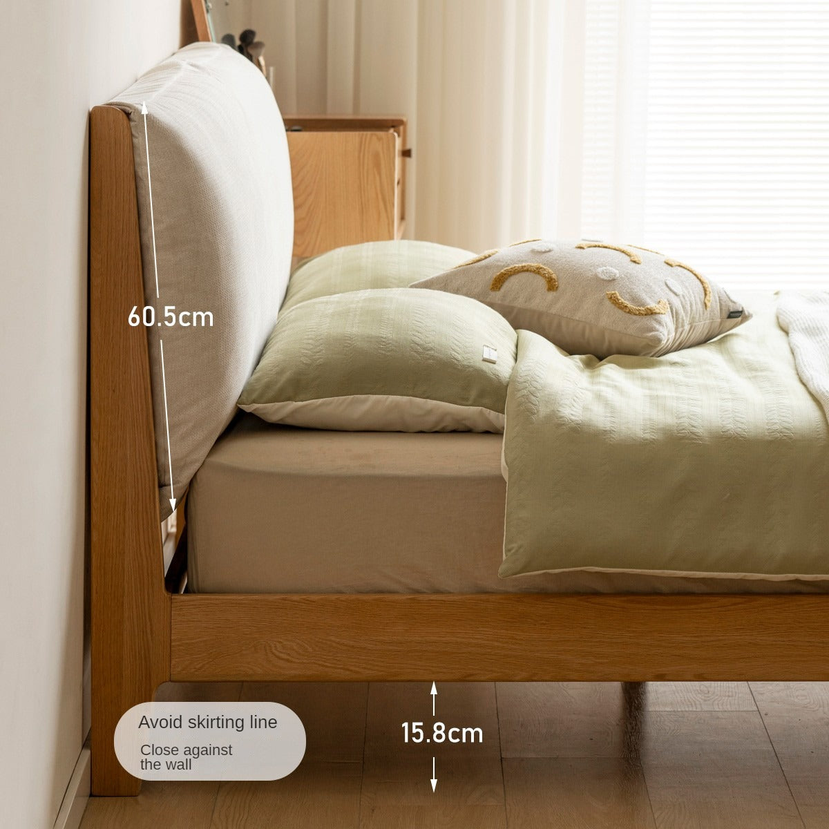 Beech, Oak, Black Walnut Solid Wood Fabric Soft Bed