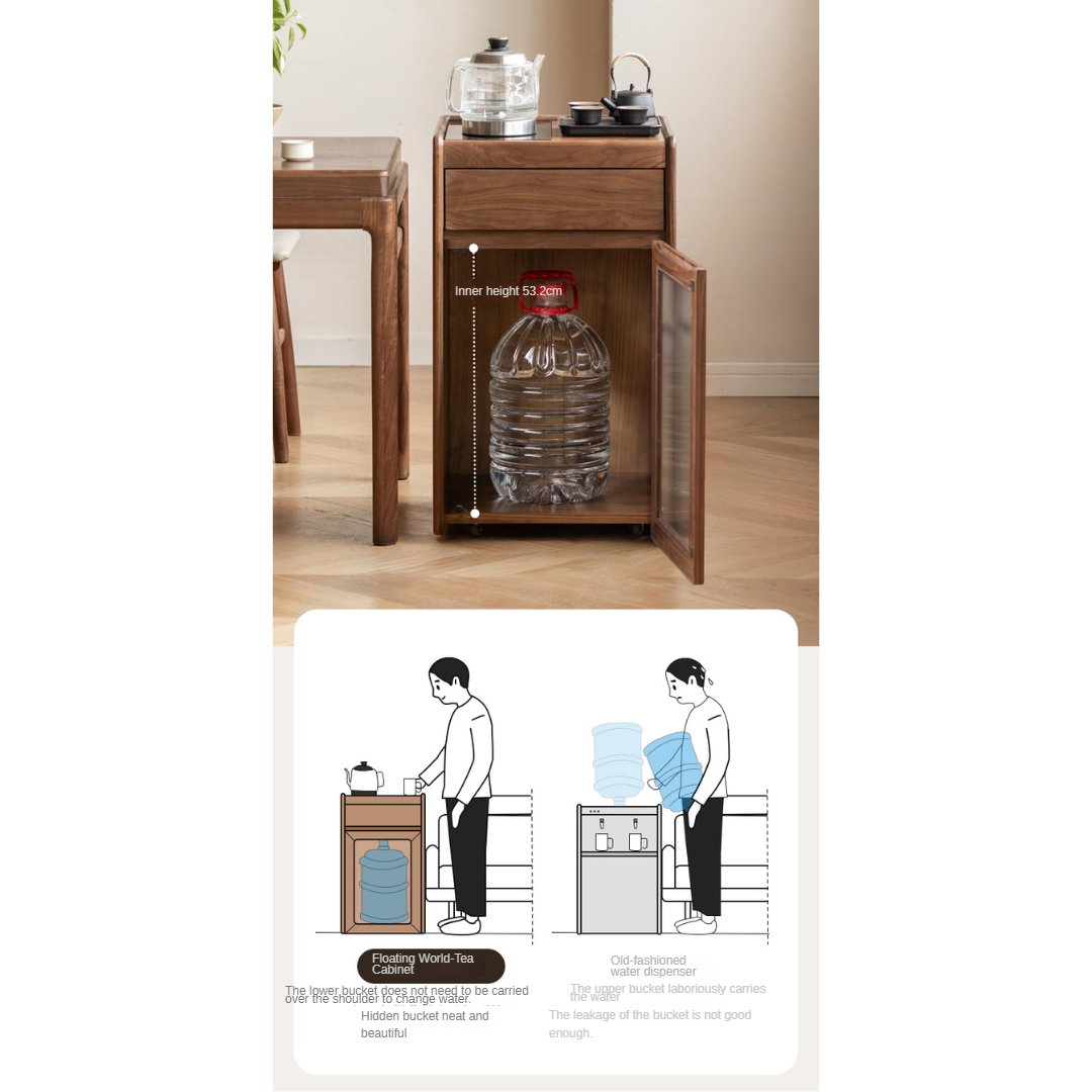 Oak, Black Walnut Solid Wood Tea Cabinet Kettle Integrated