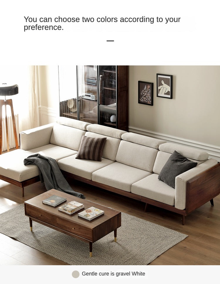 Black Walnut, Ash Solid Wood Adjustable Headrest Sofa.