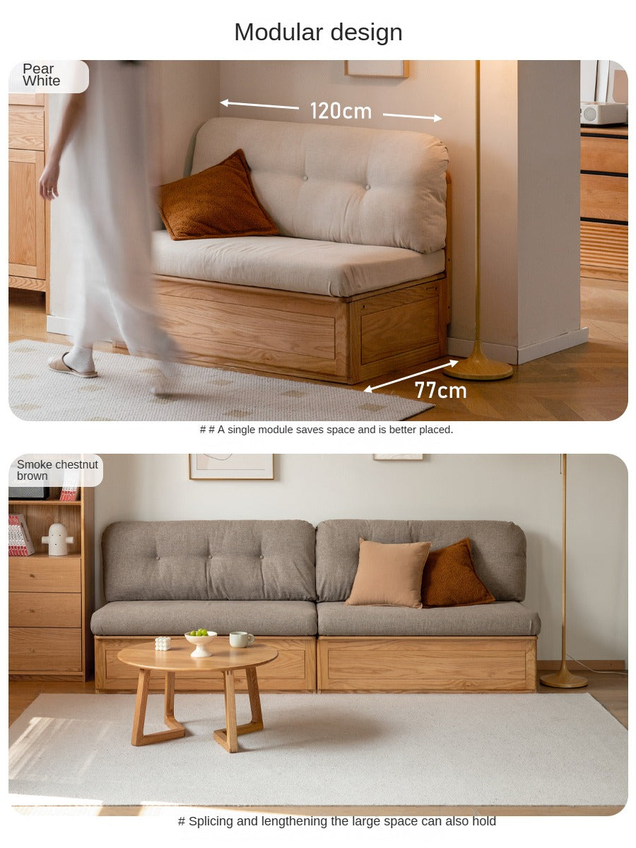 Oak Solid Wood Fabric Card Seat Floor Box Sofa.