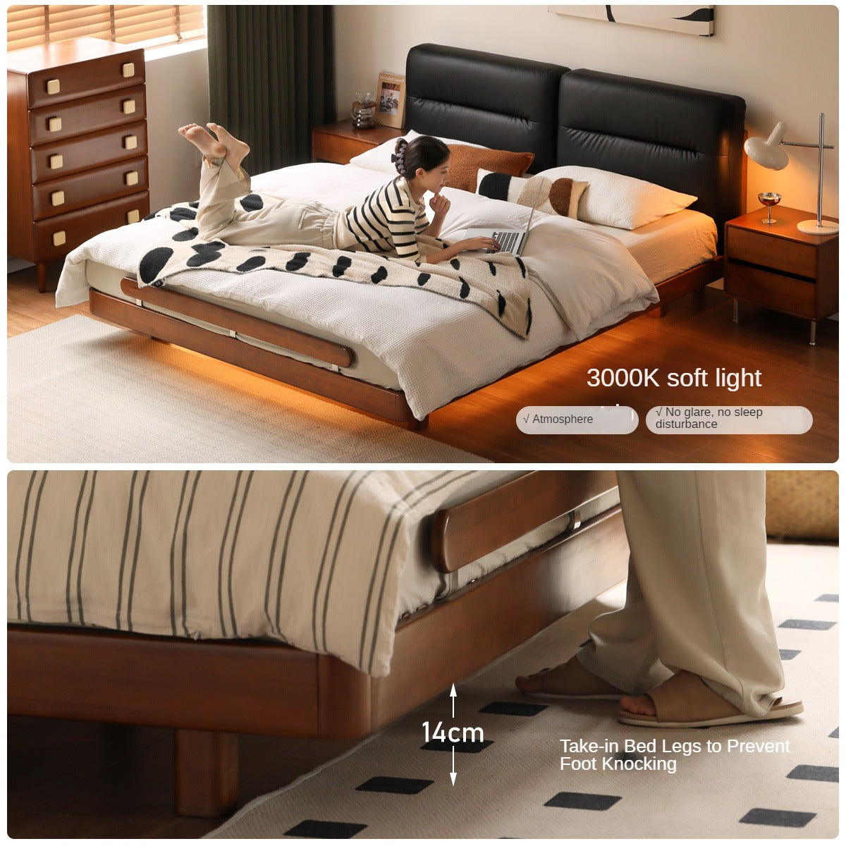 Poplar, Oak solid wood vintage soft retro bed