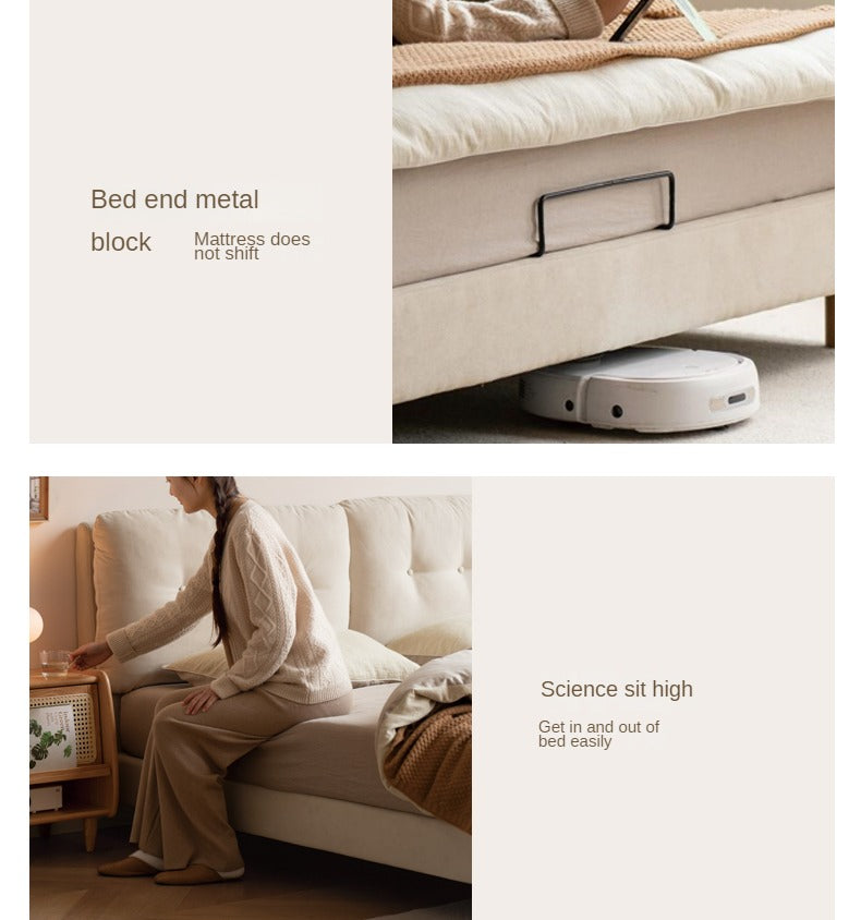 Fabric Soft Bed White Cream Style