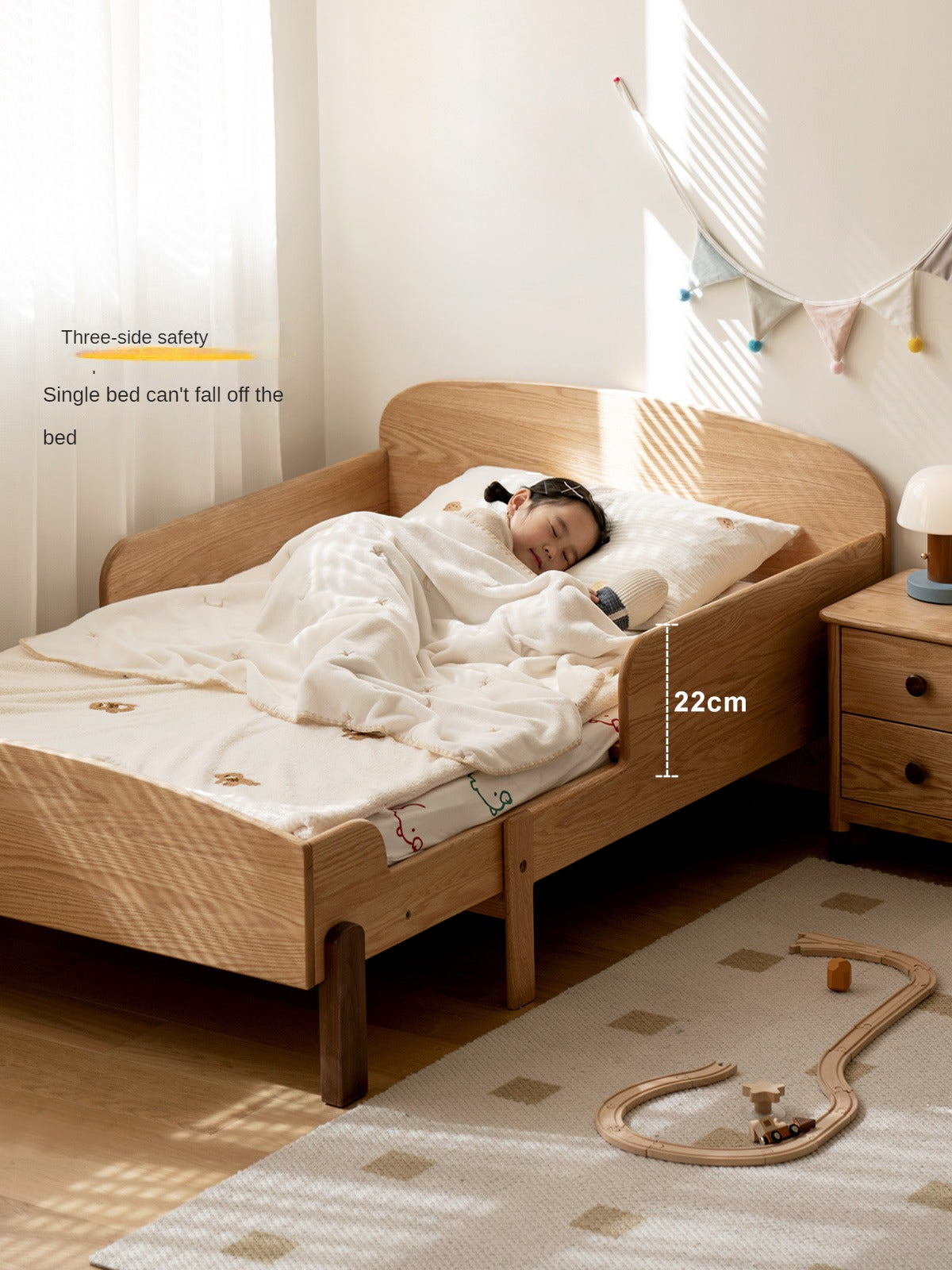 Oak, Beech solid wood Telescopic Toddler Bed from 57 in (145 cm) to 80.7 in (205 cm)<