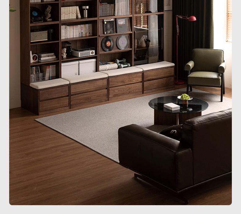 Black Walnut, Oak, Sandalwood, Ash Solid Wood Light Luxury Combined Bookshelf With Seat
