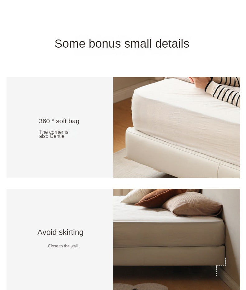 Leather platform bed, headboard-free floating bed cream style
