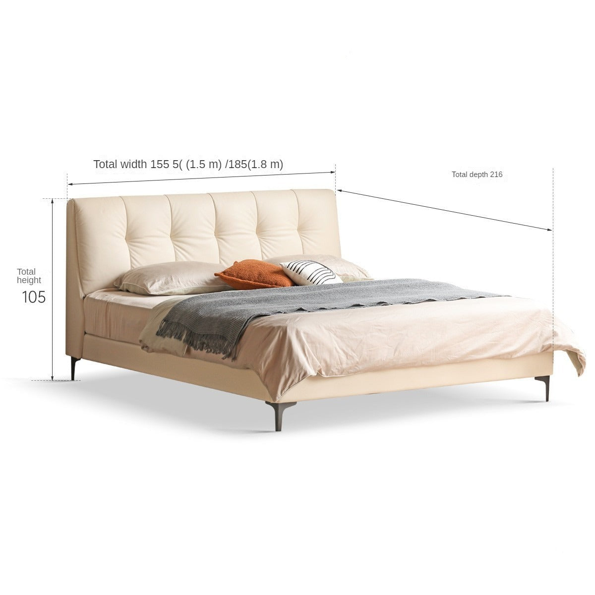 Genuine Leather, Ecological Cloud Leather Bed Cream Style Light Luxury