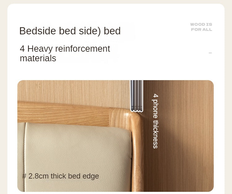 Ash Solid Wood Genuine Leather High Soft Back Bed
