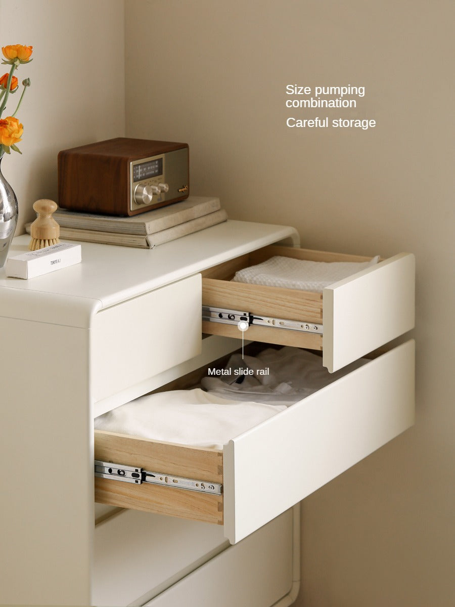 Solid Rubberwood, Poplar Solid Wood Milky Cream Style Chest of Drawers