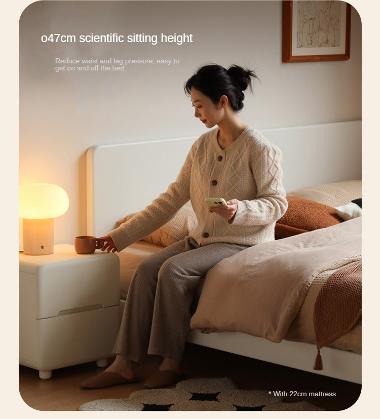 Poplar, Rubberwood Solid Wood Bed Modern Simple Cream Style