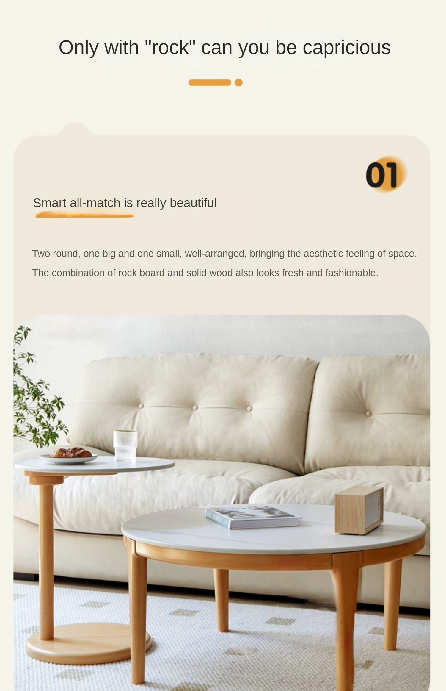 Beech Solid Wood Coffee Table Slate Side Table Combination