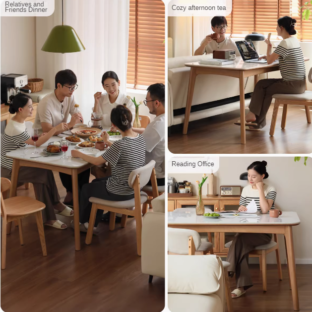 Poplar Solid Wood Modern Reliable Rock Dining Table.
