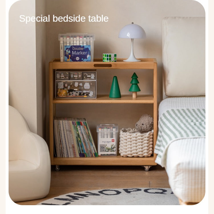 Beech Solid Wood Children's Under-Table Bookshelf with Wheels