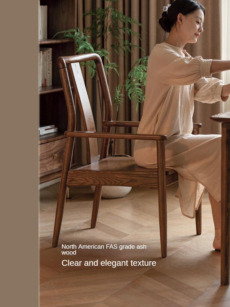 Black Walnut, Ash Solid Wood Backrest Dining Armchair