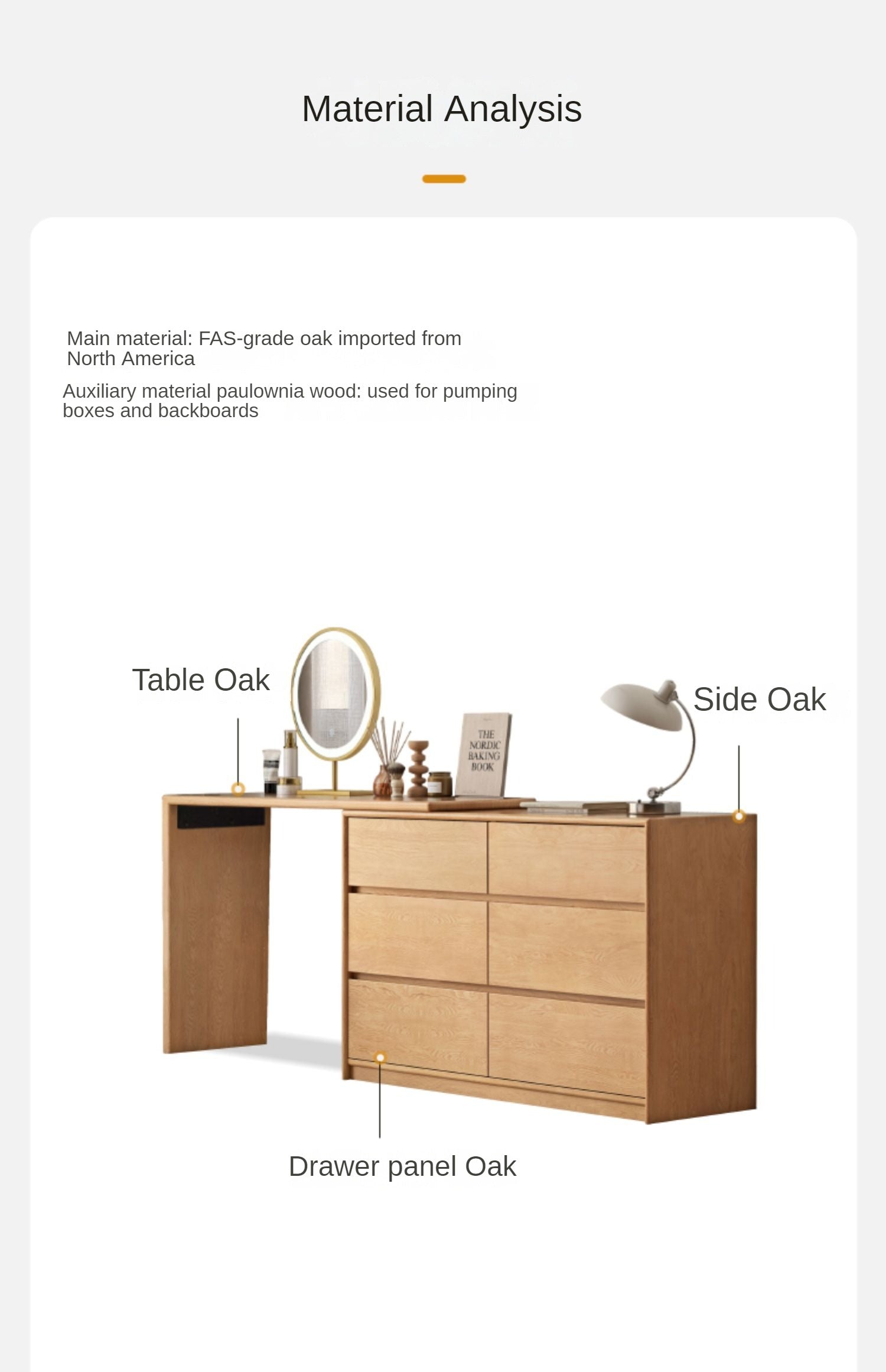 Oak, Solid Rubberwood Dressing Table L-Shaped Corner