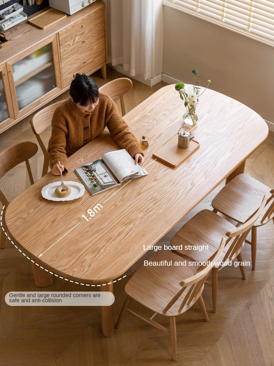 Oak Solid Wood Round Corner Long Dining Table