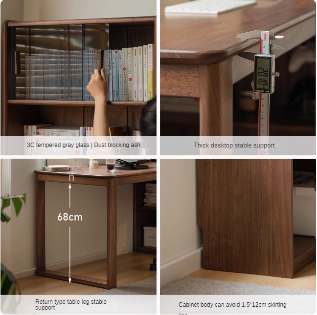 Black Walnut Solid Wood Light Luxury Style Storage Cabinet Integrated Office Desk.