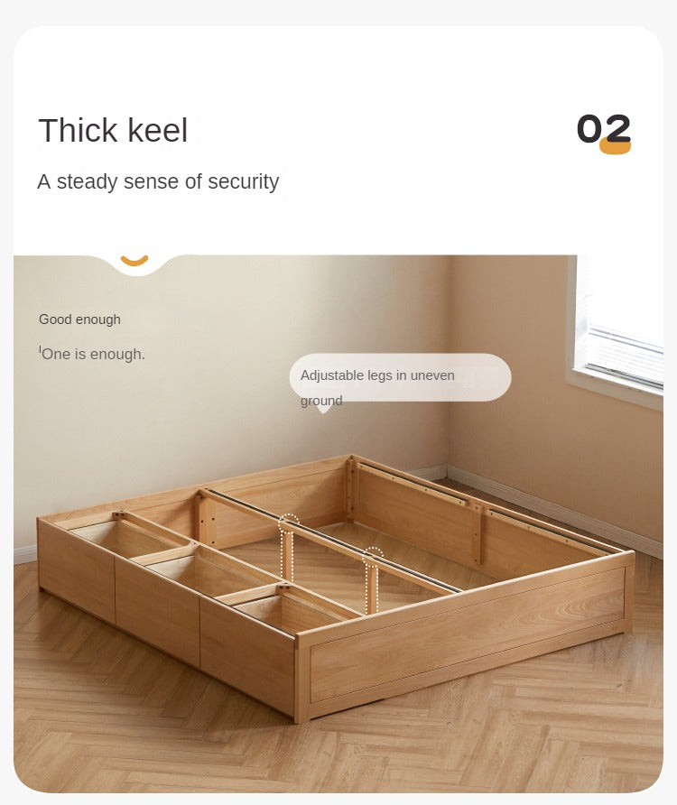 European Beech solid wood platform bed, headboard-free bed with drawer box bed.
