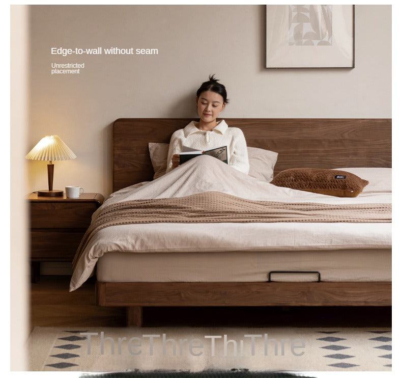 Black Walnut, Oak, Catalpa Solid Wood Floating Bed with Modern Minimalist Design