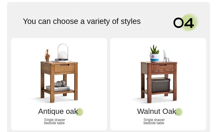Oak, Beech Solid Wood, Solid RubberWood Nightstand.