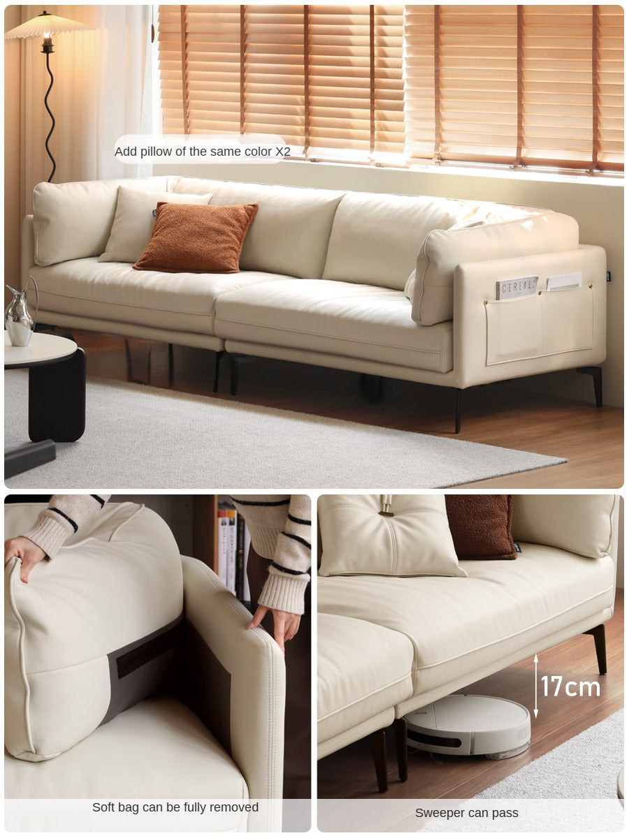 Fabric Straight Italian Down Sofa Cream Style.