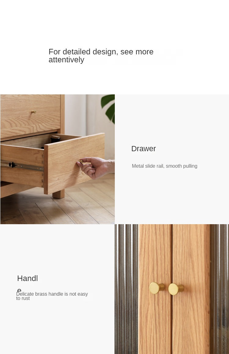 Oak, Solid Rubberwood Modern Minimalist Combination Bookcase