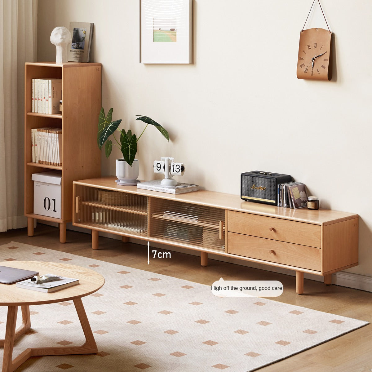 European Beech Solid Wood Large Capacity TV Cabinet.
