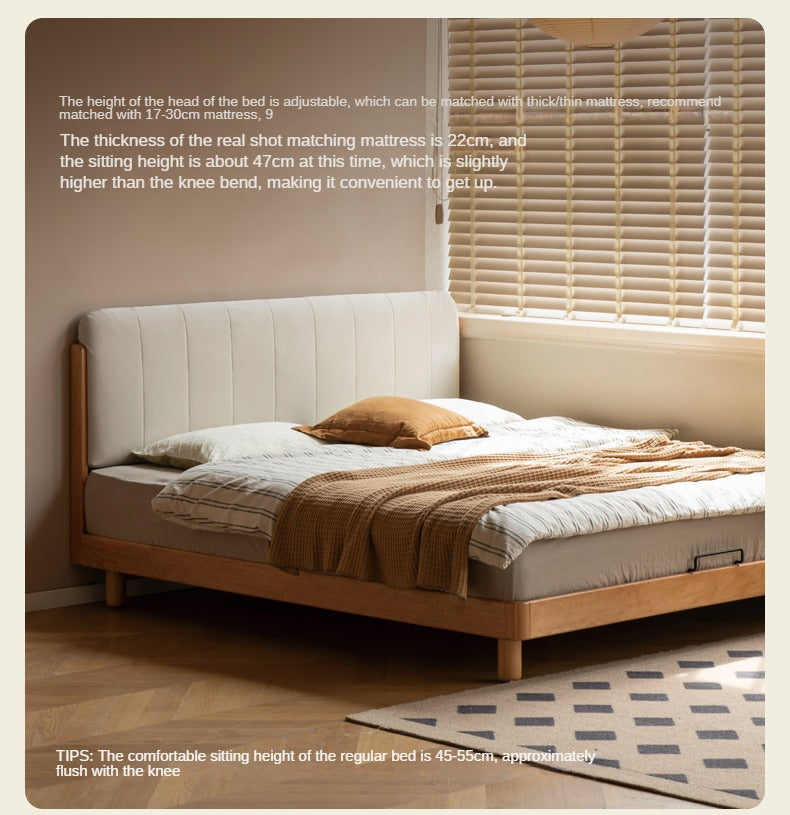 Cherry Solid Wood fabric Soft Bed