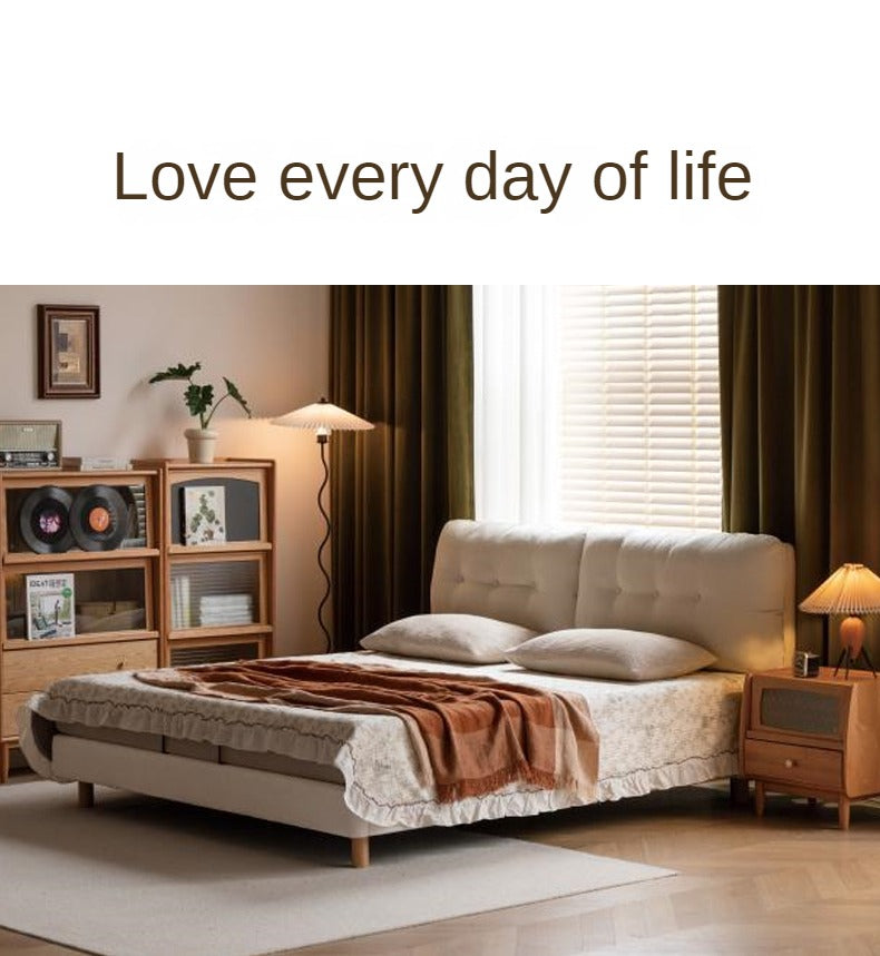 Fabric Soft Bed White Cream Style