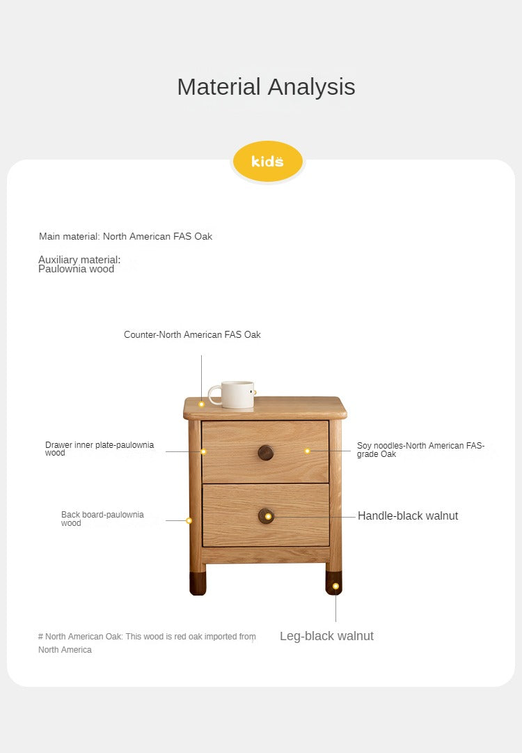 Oak, Beech Solid Wood Two-Drawer Nightstand