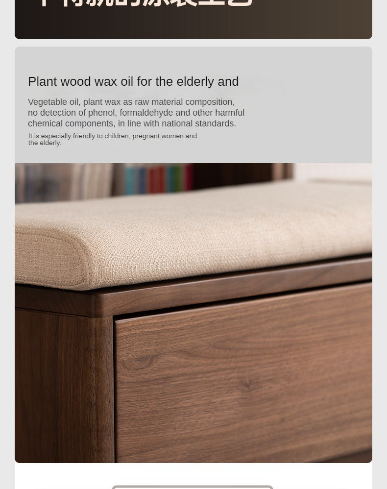 Black Walnut, Oak, Sandalwood, Ash Solid Wood Light Luxury Combined Bookshelf With Seat