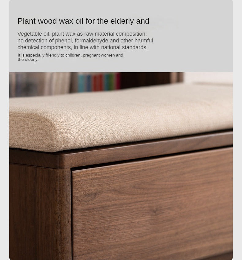 Black Walnut, Sandalwood Solid Wood Light Luxury Combined Bookshelf With Seat