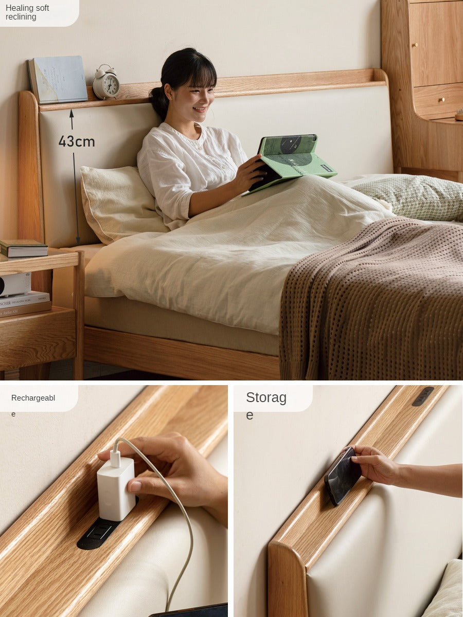 Oak Solid Wood Technology Cloth Modern and Simple Bed