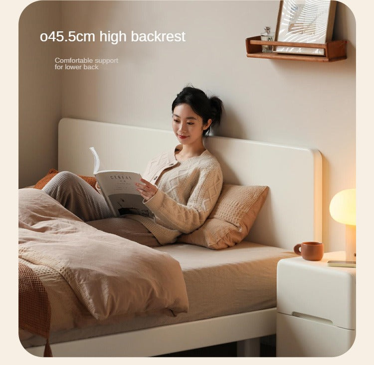 Poplar, Rubberwood Solid Wood Bed Modern Simple Cream Style