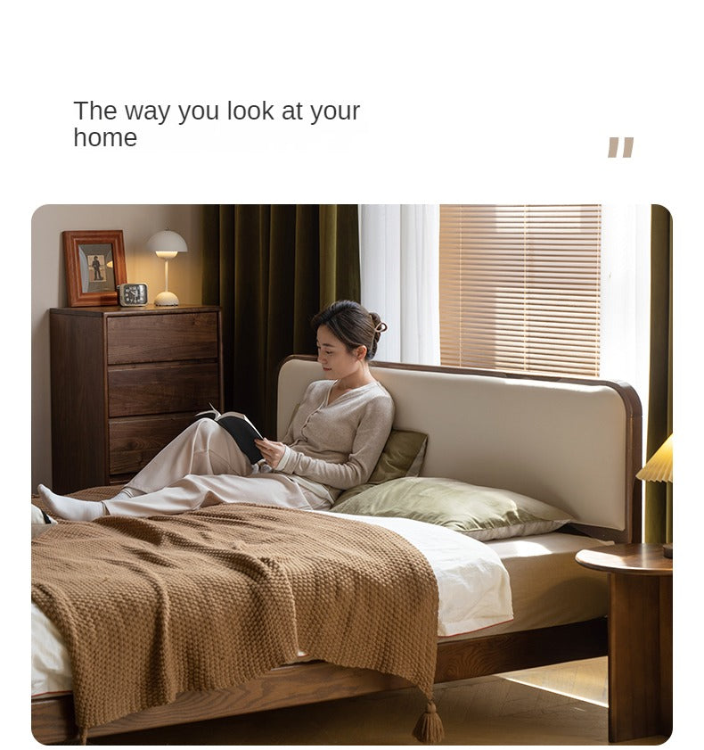 Rubber wood, Oak Solid Wood Bed Technology Fabric
