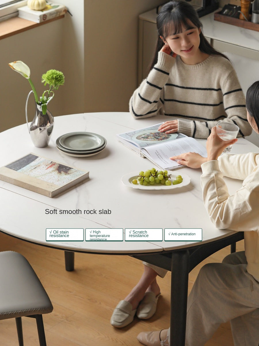Oak Solid Wood Light Luxury Rock Retractable Dining Table