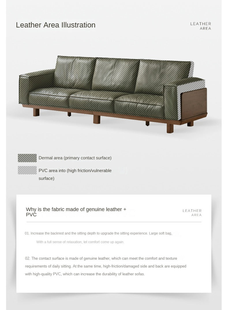 Black Walnut Solid Wood Leather Sofa.