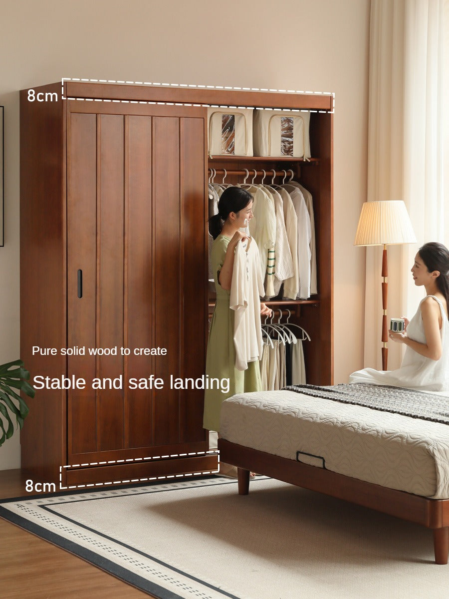 Poplar Solid Wood Wardrobe Retro Sliding Door Wardrobe.