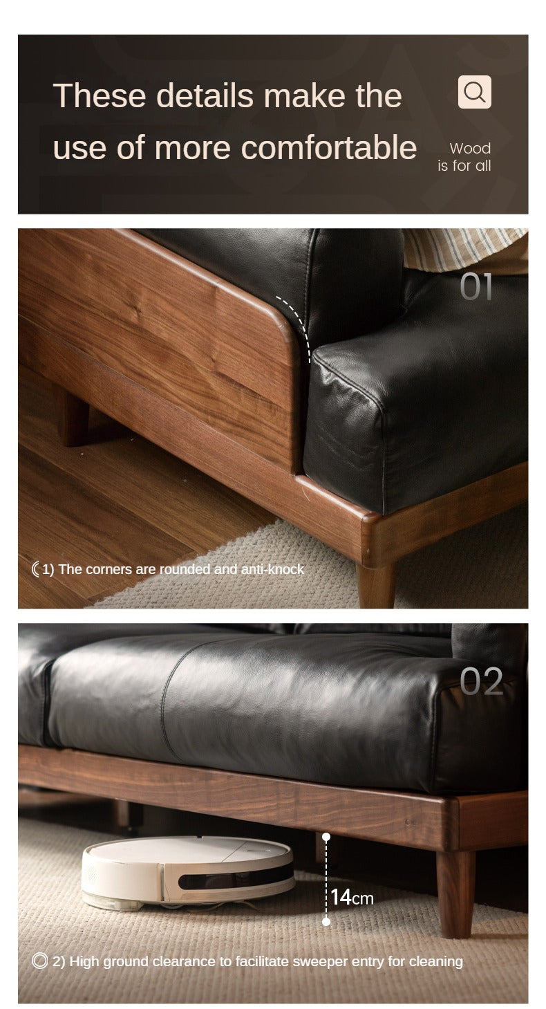Black Walnut Solid Wood Leather, Fabric Sofa Modern.