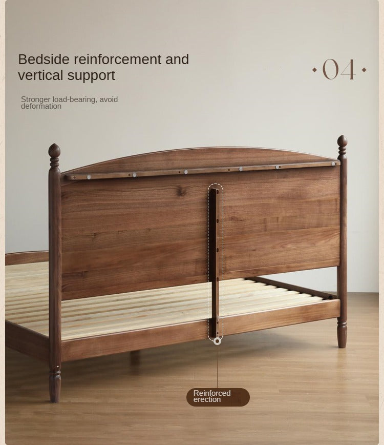 Black Walnut, Poplar Solid Wood Big Bed Retro French