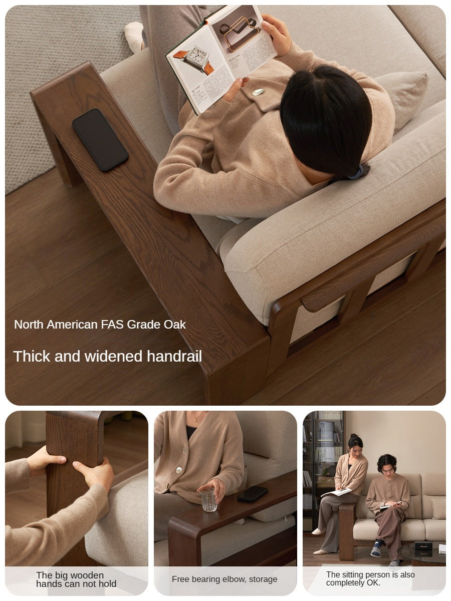 Oak Solid Wood High Back Fabric Corner Sofa Modern.