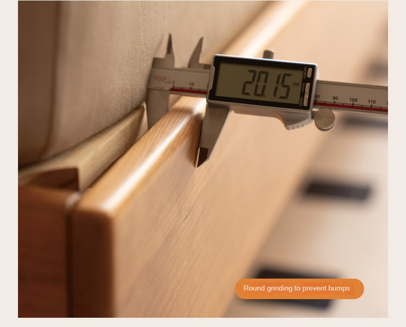 Cherry Solid Wood Box Bed Top Genuine Leather, Corduroy Suspended Bed